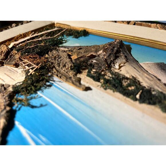 Vintage Japanese Mixed Media Framed Landscape Natural Art. Bark and Moss.3D. MCM - Picture 3 of 8